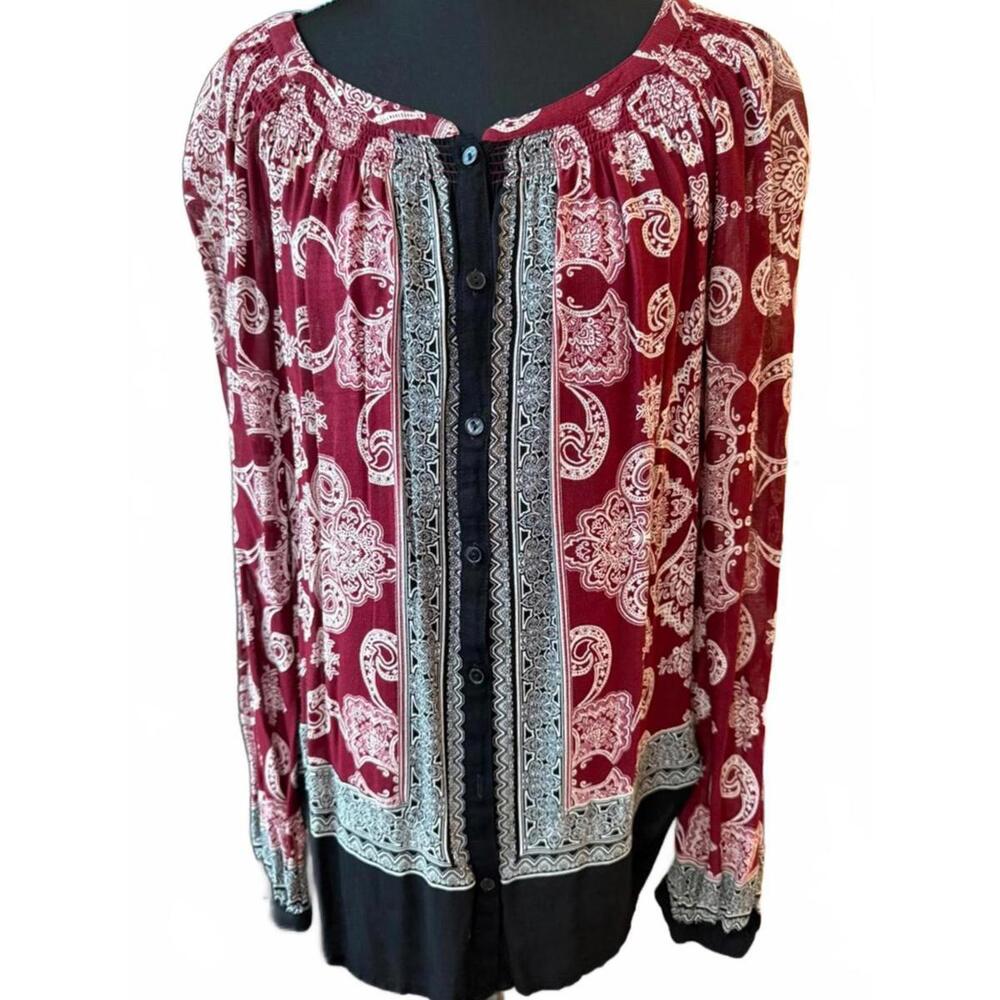 Lucky Brand EUC Y2K Vintage Peasant Blouse-Size Small-Multi Paisley